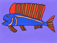 みずうお（Long snouted lancetfish）2015 年　333×455 アクリル、顔料マーカー、紙、パネル