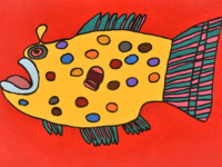 ふきあんこう(fuki-angelfish)　2015 年　333×455 アクリル、顔料マーカー、紙、パネル