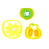 YN-10「果物・キウイ、グレープフルーツ、デコポン」　2014年　100×152　 色鉛筆、紙、　12,000円（額装済み）
